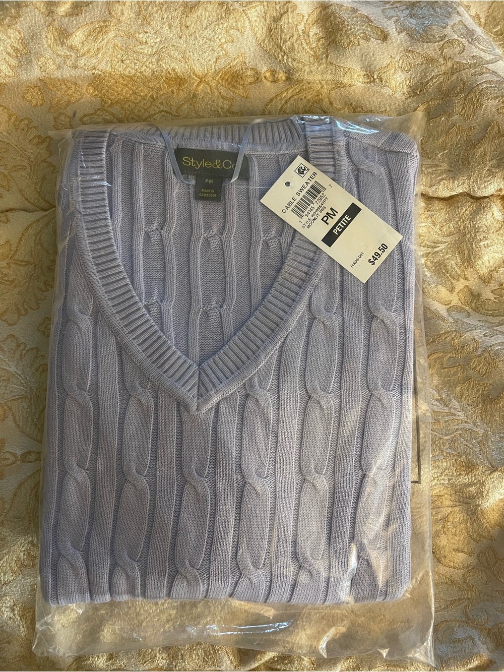 Macy's Light Lavender Cable-Knit V-Neck Sweater